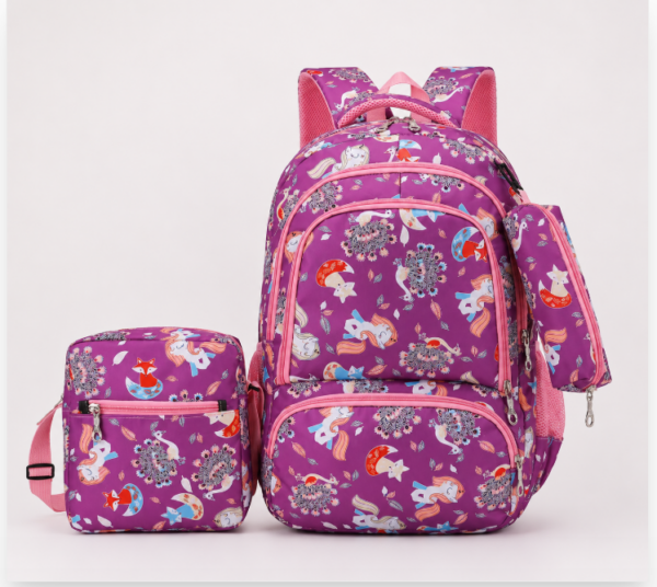 R$30,00 Cada | CAIXA 120 Peças 8652# Kit Mochila Escolar Infantil Unicórnio Fashion com Bolsa e Estojo Grande Impermeável