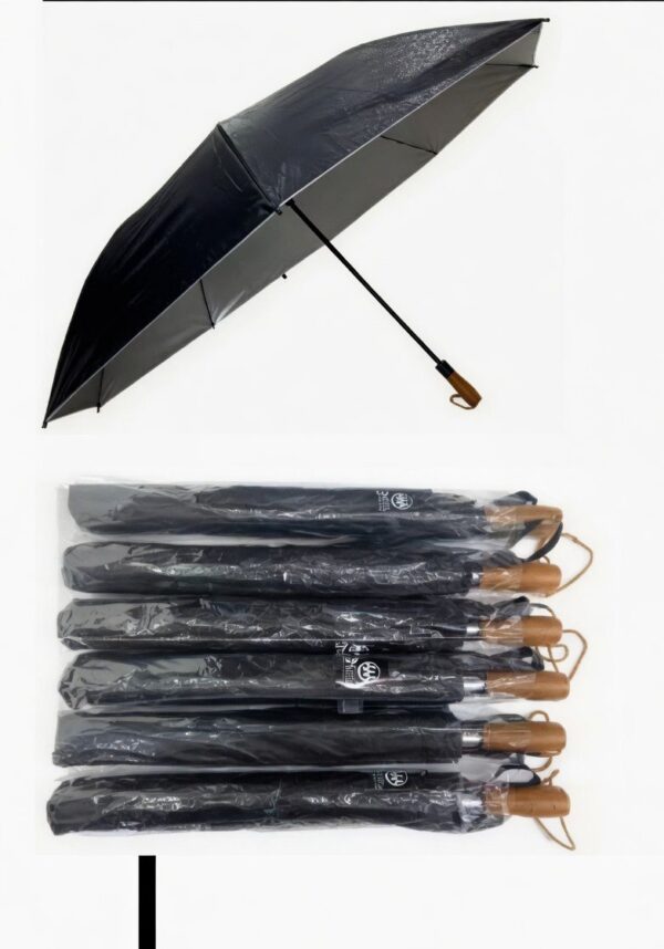 R$15,00 | CAIXA 48 Peças 10562-38# Guarda-Chuva Grande Preto com Cabo de Madeira Ayayi