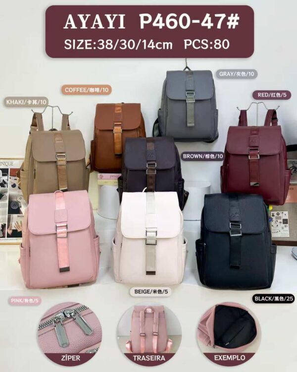 R$45,00 cada | CAIXA 80 peças P460-47# Mochila Feminina Casual de Couro PU, Com Bolso antifurto