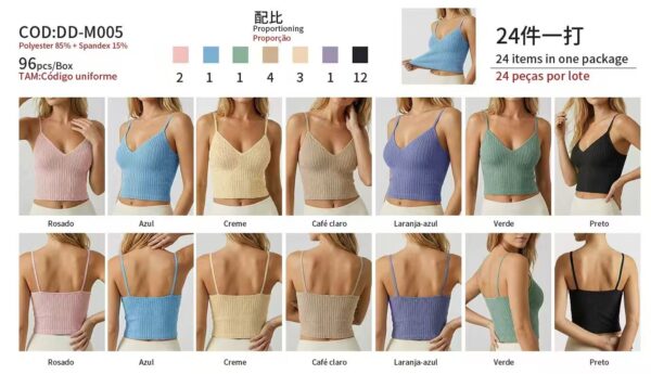 R$24,00 Cada | CAIXA 96 peças M005# Cropped Feminino Alcinha Tricot Canelado Moda Fitness Casual