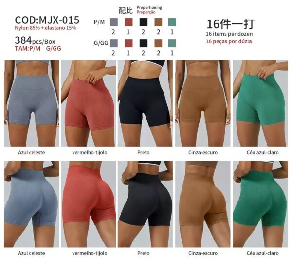 R$16,26 Cada | CAIXA 384 peças MJX-015# Short Fitness Feminino Empina Bumbum Academia Compressão